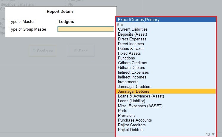 Export Ledgers & Stock Items of Selected Group in XML
