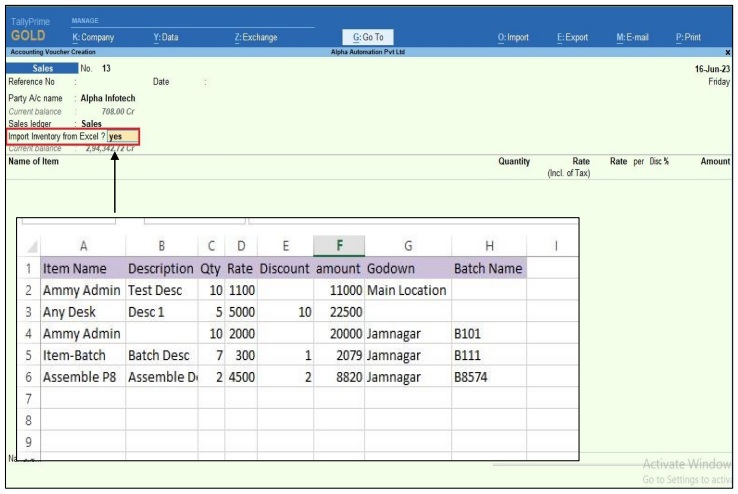 Import Inventory Details in Voucher Entry From Excel to Tally