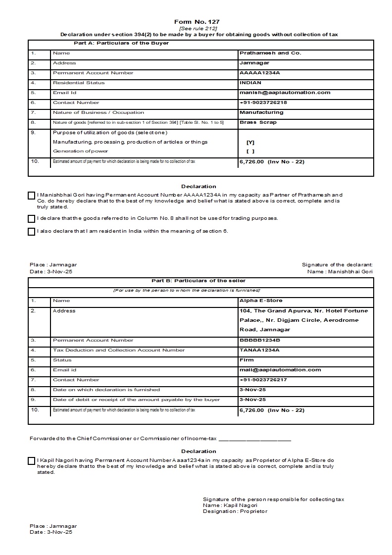 Print Form 127