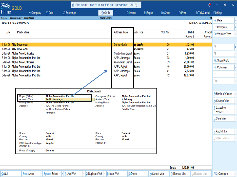 Display Address Type in Register and Statement